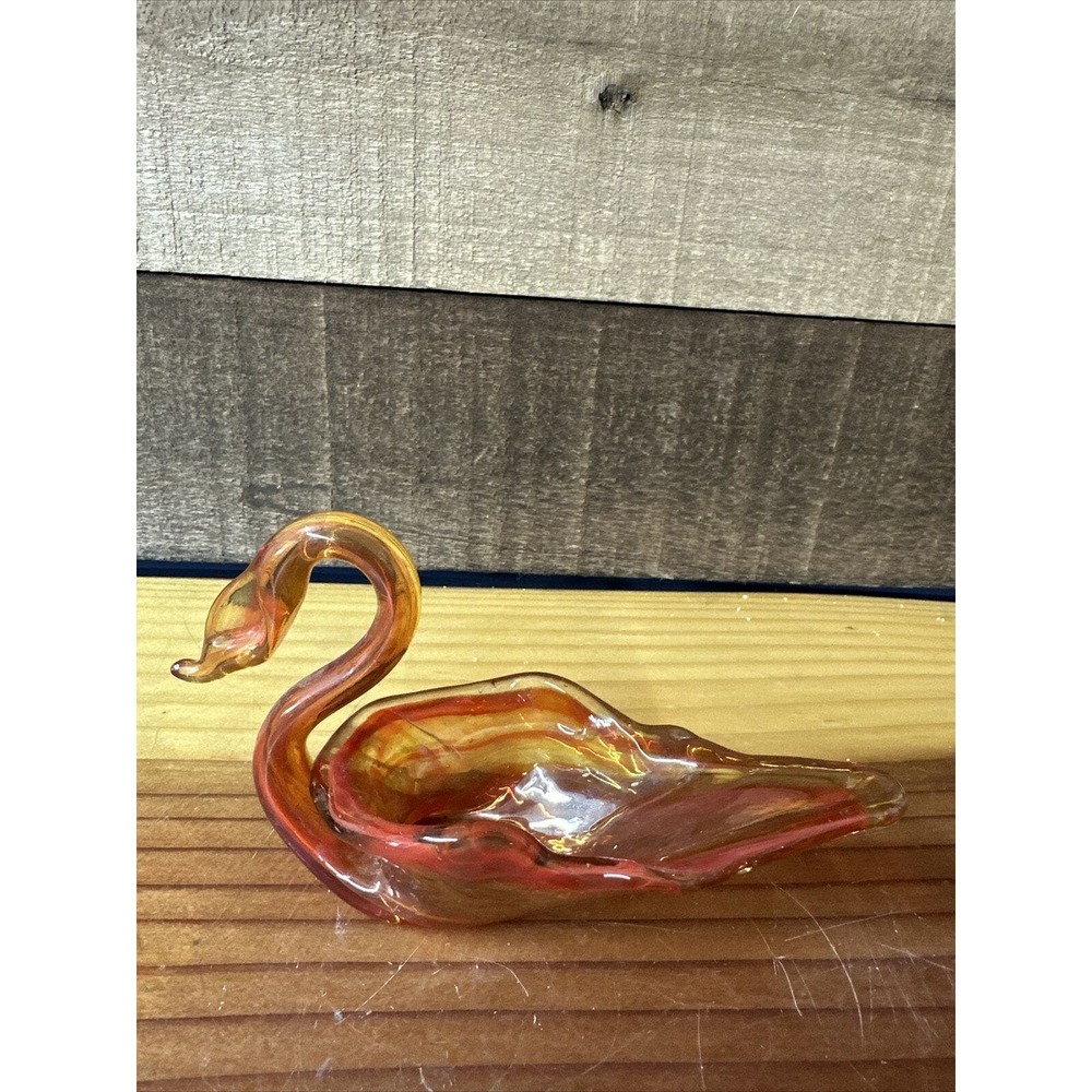 Art Glass Sooner Swan Trinket Dish Dark Orange 5.5”
